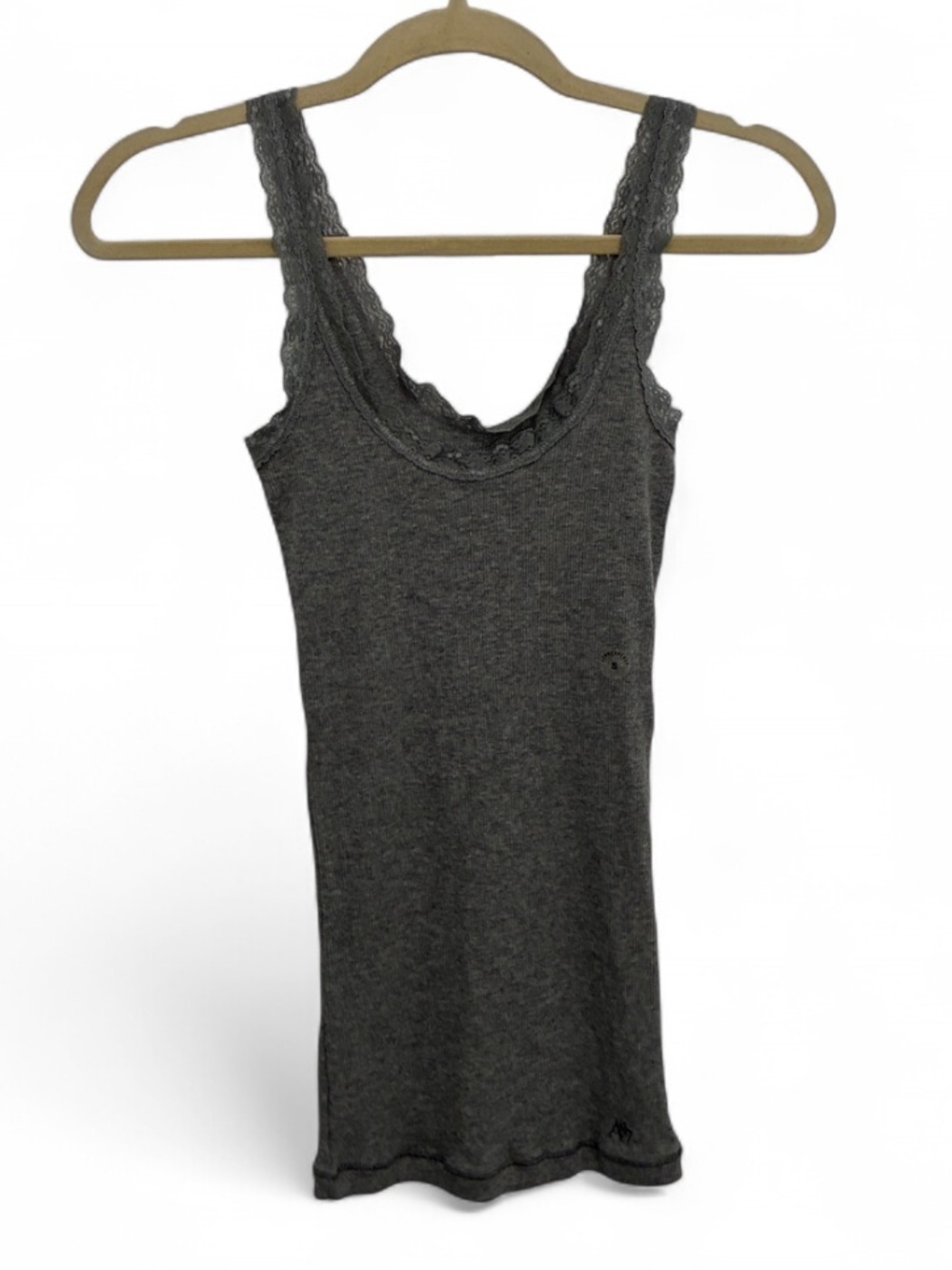 Y2K Aeropostale Gray Ribbed Lace-Trim Camisole Tank Top